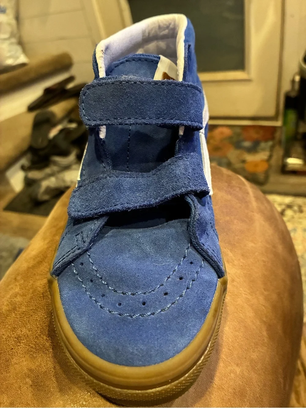 Vans Kids Royal Blue Velcro Skate Sneakers with White Stripe